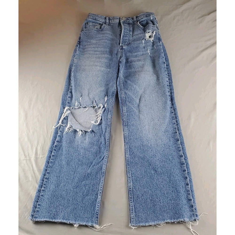 BOYISH The Mikey Jeans 25 Blue High Rise Distressed Fray Button Fly Denim